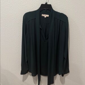 LOFT Forest Green Tie-Front Blouse